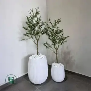 סט זוג עצי זית מלאכותיים בגובה 1.2 מטר בכדי סנטוריני