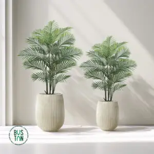 זוג דקלי אריקה מלאכותיים בגובה 1.6 מטר בכדי סנטוריני