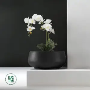 סחלב לבן מלאכותי עם שני גזעים בגובה 50 ס”מ בקערת פיוראוס